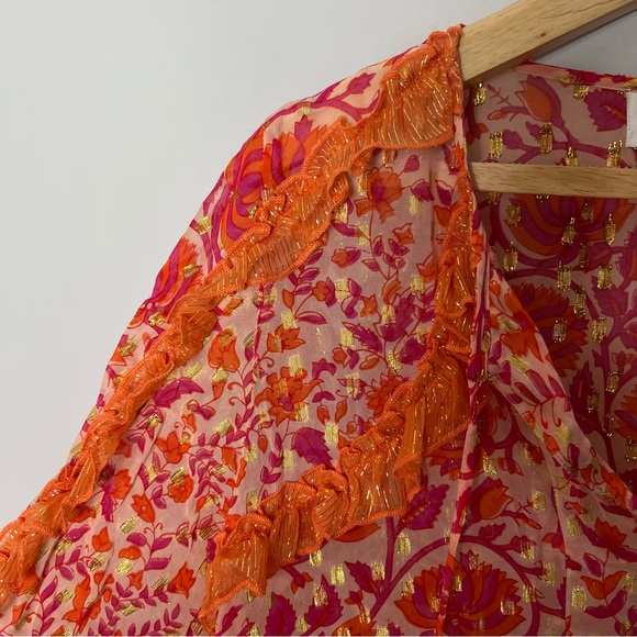 Miss June Paris Lurex Myko Long Sleeve Blouse Fuschia Orange Boho gorgeous! 742 - Picture 7 of 16